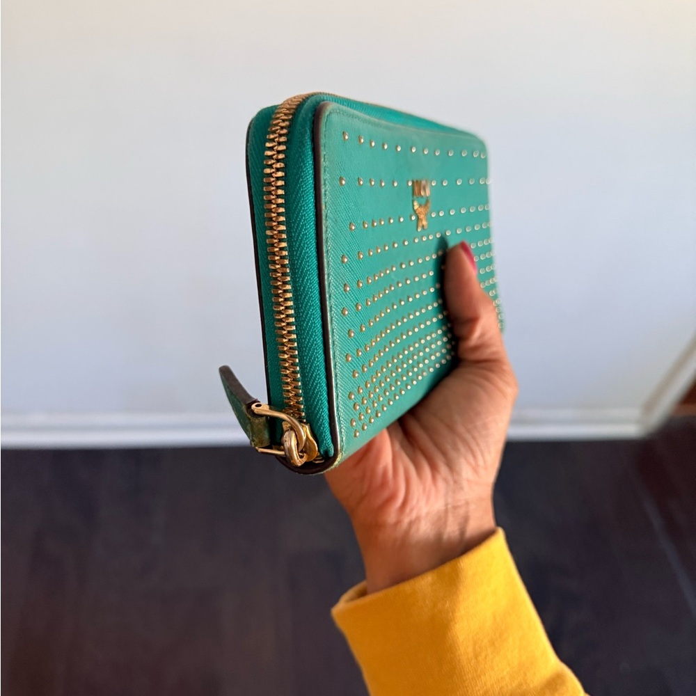 MCM Teal Studded Zip Wallet - Picture 3 of 7